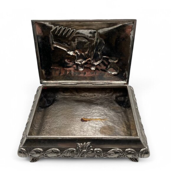 Vintage French Style Footed Jewelry Box Swan Lake Scene Hinged Lid Large Ornate - Picture 6 of 10